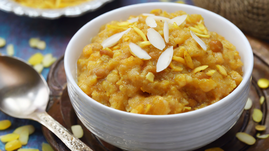 Moong dal (lentil) halwa dessert from India 